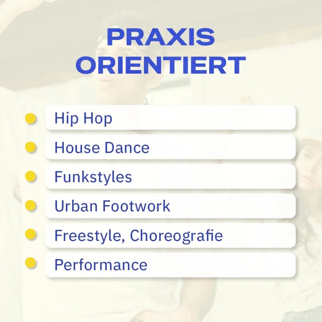 Praxis Orientiert - Hip Hop - House Dance - Funkstyles - Urban Footwork - Freestyle, Choreografie - Performance